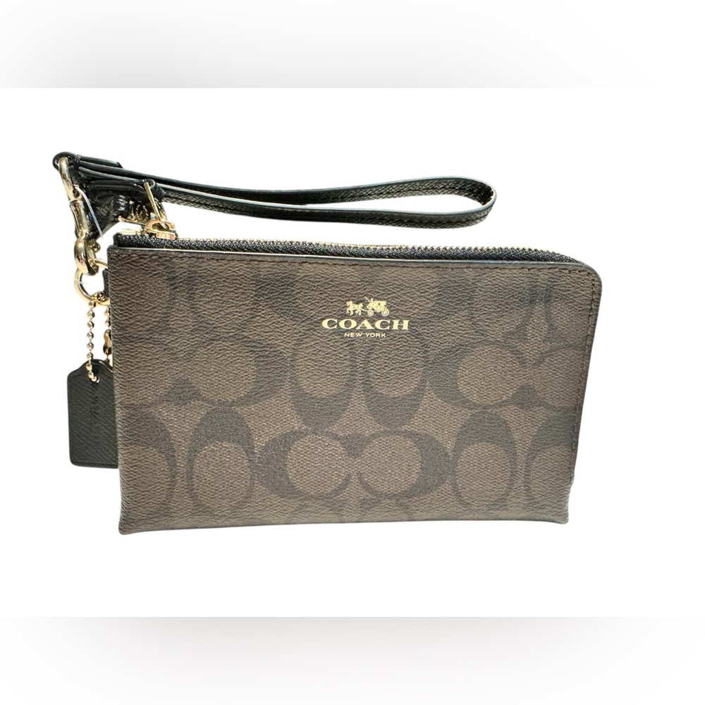 Coach Signature Brown Wristlet Clutch